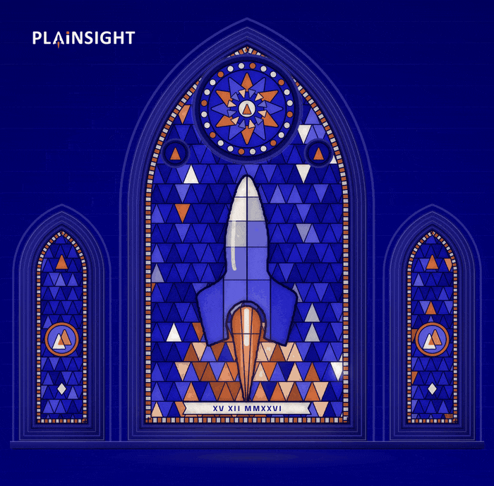 Glas-in-loodraam met de Plainsight-raket en de datum XV XII MMXXVI.